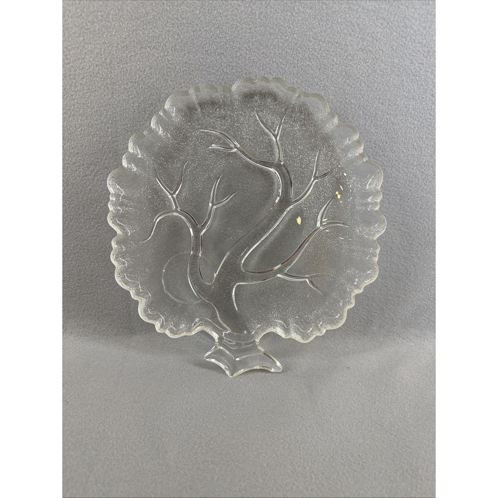 VTG 9.5" Hazel Atlas Tree‎ Of Life Textured Frosted Glass Snack Luncheon Plate